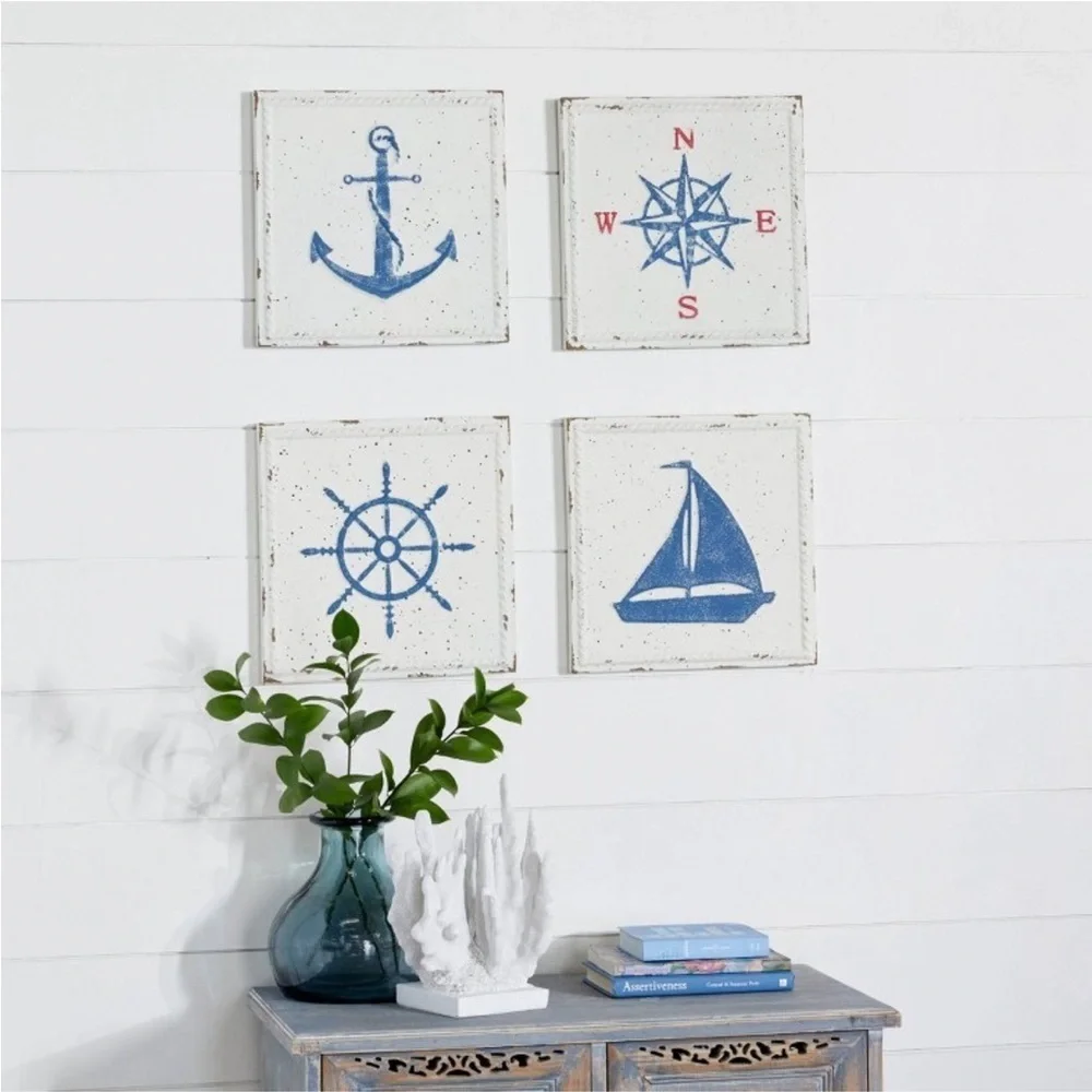 Set of 4 Metal Sail Boat Wall  Nautical Iron Artwork, Coastal Decor Olivia & May
